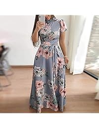 Uinolo - Vestido largo de manga corta con estampado floral y cuello alto para mujer, vestido pequeño
