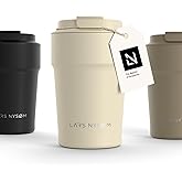 LARS NYSØM Thermo Coffee Mug to go 13oz | Travel Mug 0.38 Liter with Insulation | Leak Proof Stainless Steel Thermal Tumbler for Coffee and Tea on the Go (Almond Beige, 12.9oz)