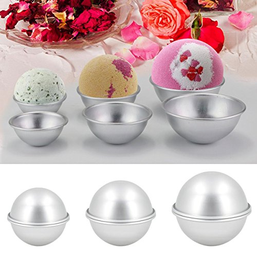 Bath Bomb DIY Kit,12x Aluminum Bath Bomb Molds 3 Sizes,1x Powder Tamper,1 Set of Measuring Spoon,50x Wrapping Paper,50 Shrink Wrap Bag, Crafting Starter Metal Set