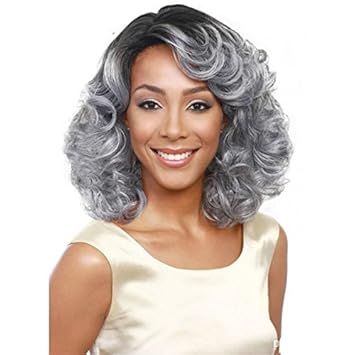 Yx Silver Grey Short Curly Hair Wig For Black Women Synthetic Wig
