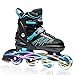 ITurnGlow Adjustable Inline Skates for Kids and Adults, Roller Skates with Featuring All Illuminating Wheels, for Girls and Boys, Men and Ladies Blue Size