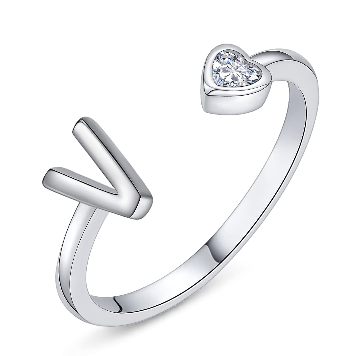 PEARLOVE 925 Sterling Silver Initial Rings for Women Girls A-Z Stackable Adjustable Silver Ring Jewelry Gifts