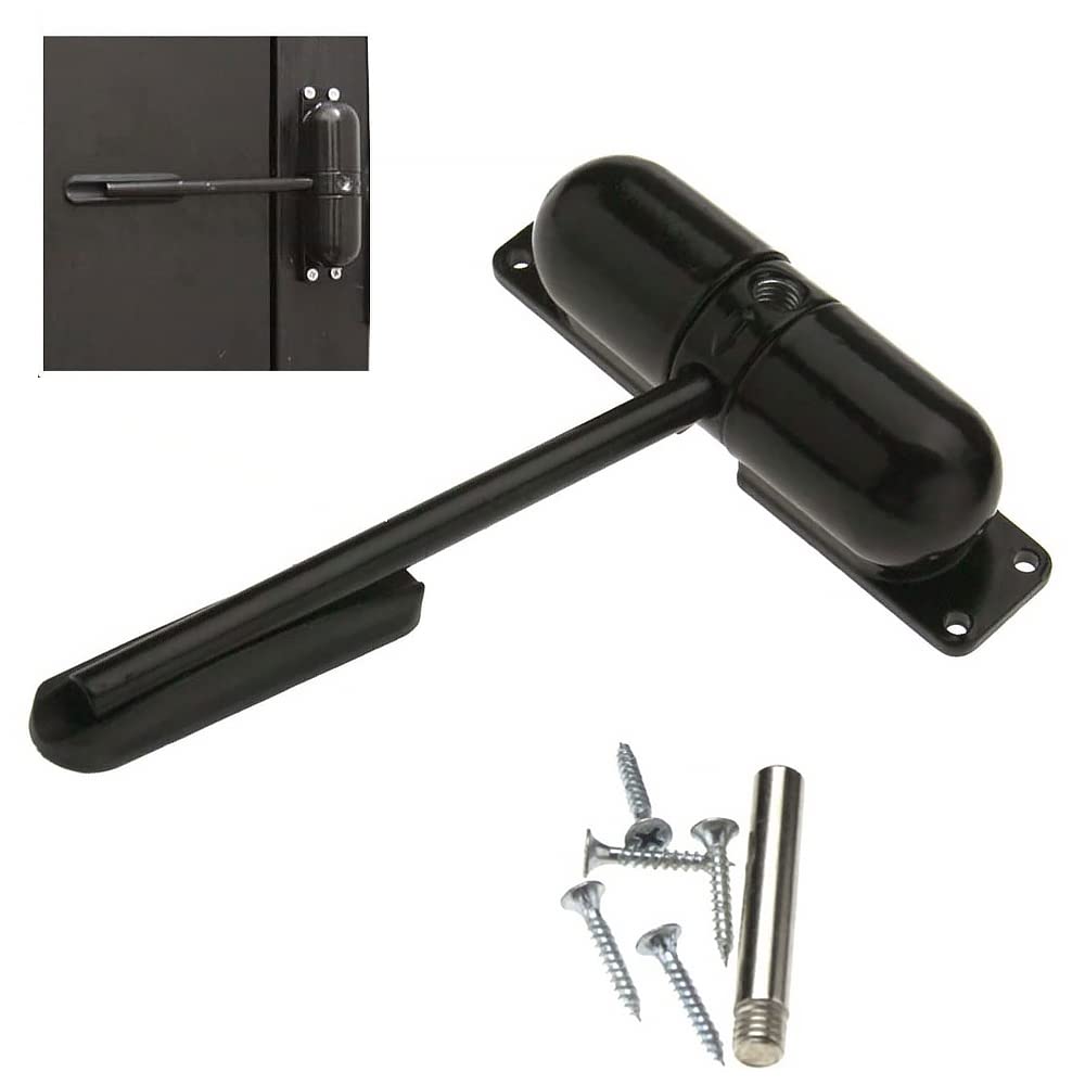 POWERTOOL Spring Loaded Door Closer, Silent Automatic Close, Surface Mount, Fire Resistant, Spring Adjustable, Black