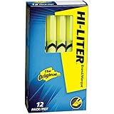 HI-LITER Pen Style, Chisel Tip, Fluorescent Yellow, Box of 12 (23591)