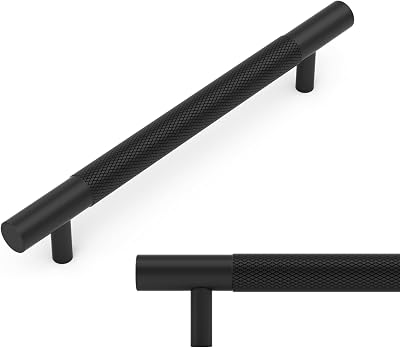 LONTAN 10 Pack Black Kitchen Cupboard Handles 128mm Hole Center 170mm