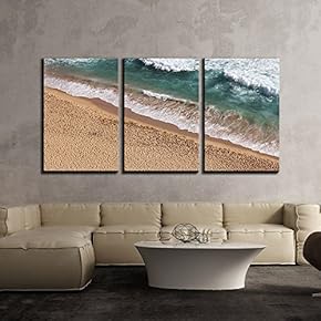 3 Piece Canvas Wall Art - Beach with Sea Waves - Modern Home Art Stretched and Framed Ready to Hang - 16"x24"x3 Panels