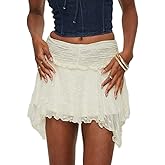 Women Y2k Lace Mini Skirts Low Waist Ruffle Half Slip Skirt Lace Pleated Tiered Short Skirts Layered Flowy Underskirt