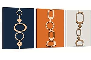 Mid Century Modern Canvas Wall Art Abstract Geometric Links Navy Blue and Burnt Orange Retro Paintings Wall Decor Aesthetic W