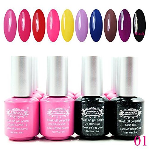 Perfectsummer UV Gel Polish Soak Off 8ml Nail Art 10colors + Base + Top coat