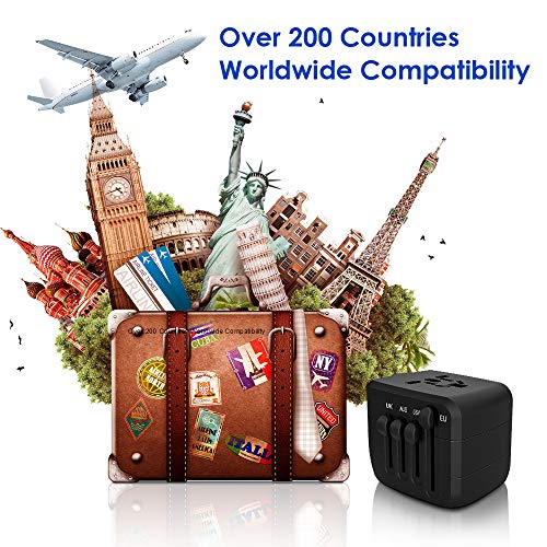 Travel Adapter, 2400W International Power Adapter,1 Type-C PD 3.0 & 1 Smart Type-C & 2 USB All in One Power Plug Adapter for High Power Appliances for UK, EU, AU, US, Over 200 Countries (Black) - Thumbnail 2