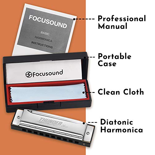 Focusound Thunder Harmonica for Beginners, Diatonic, Key of C