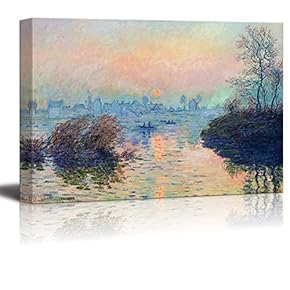 Sun Setting Over The Seine at Lavacourt. Winter Effect by Claude Monet - Canvas Print Wall Art Famous Oil Painting Reproduction - 12" x 18"