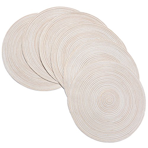 Round Braided/Woven Placemats, Indoor/Outdoor Placemat/Charger, Kitchen Mat for Dinning Table Washable Set of 6 Beige