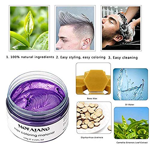 Mofajang Purple Hair Color Wax, Natural Hairstyle Wax 4.23 oz, Temporary Hairstyle Cream for Party, - //medicalbooks.filipinodoctors.org