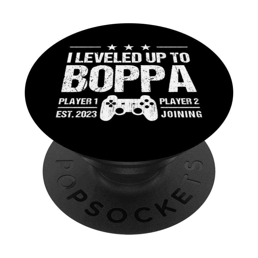 I Leveled Up To Boppa Est 2023 Funny New Grandpa Gamer Retro PopSockets Swappable PopGrip