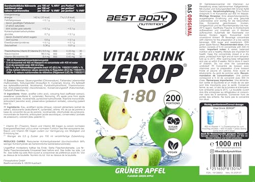 Best Body Nutrition Vital Drink ZEROP® - Grüner Apfel, Original Getränkekonzentrat - Sirup - zuckerfrei, 1:80 ergibt 80 Liter Fertiggetränk, 1000 ml 2
