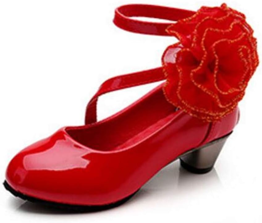 Girls Leather Oxford School Uniform Outdoor Dress Mary Jane Shoe(Red1 EU 33/1.5 M US Little Kid)