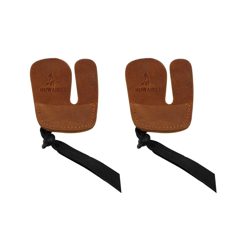 Namvo 2pcs Cow Leather Archery Finger Tabs for Outdoor Hunting Bow Archery Finger Protector Brown
