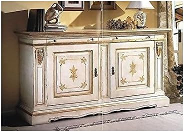 EsteaMobili credenzone Sideboard with SEGR Solid Wood White Lacquered Decorated Gold Leaf – As Photos