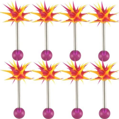 14G 14 Gauge 1.6mm 16mm PurpleYellow Balls Surgical Steel tongue rings straight bars balls barbells ABPU Piercing 8Pcs
