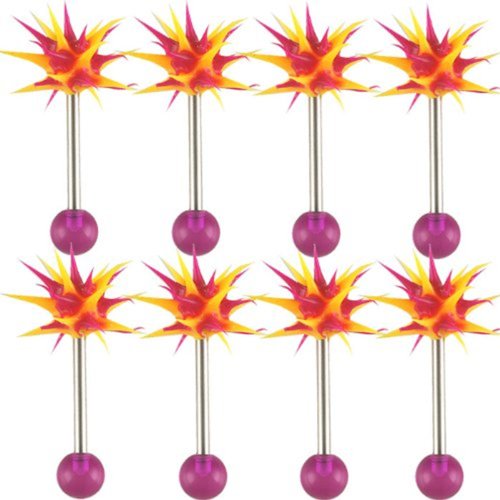 14G 14 Gauge 1.6mm 16mm PurpleYellow Balls Surgical Steel tongue rings straight bars balls barbells ABPU Piercing 8Pcs
