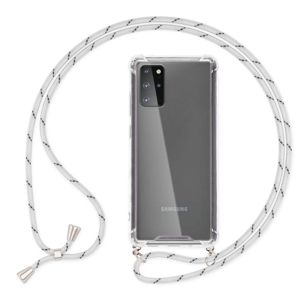 NALIA Necklace Case for Samsung Galaxy S20 Plus - Transparent Hybrid Cover & Strap - HANGIT (Anti-Yellow Back & Adjustable) - German Brand, Color:White