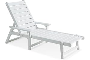 ACUEL Chaise Lounge, Poly Lumber, Outdoor Lounge Chair with Adjustable Backrest, Sturdy Weather Resistant Waterproof Fade Proof, for Poolside Patio Garden(White, 1 pc)