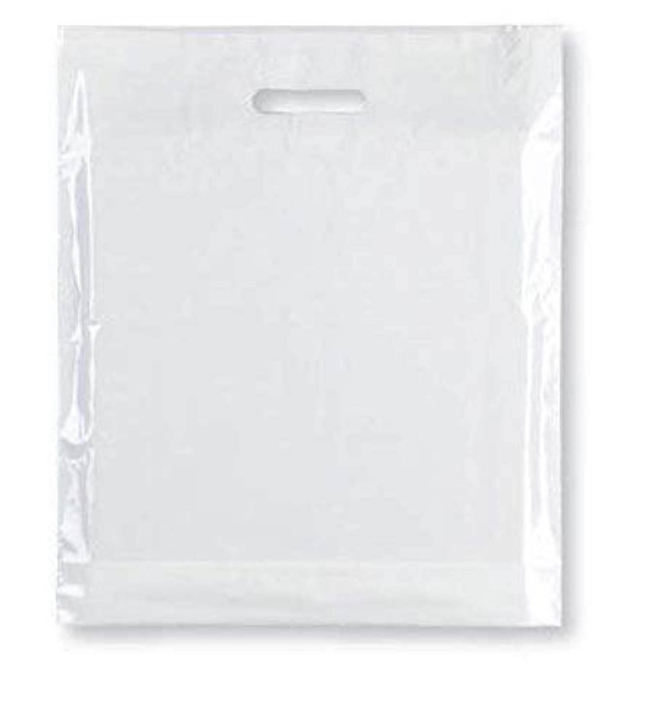 Sabco Strong Carrier Bags 15 x 18 x 3 Premium Quality - Clear Plastic Heavy Duty Patch Handle Plastic Bags for Fashion, Party, Boutique, Shopping (50)