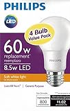 Philips New 60-Watt Equivalent A19 LED Light Bulb Soft White - 2700K - (Pack of 4).