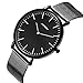 SINOBI Mens Slim Quartz Watch Black Ultra Thin Minimalist Wrist Watch with Stainless Steel Milanese Band and Analogue Display