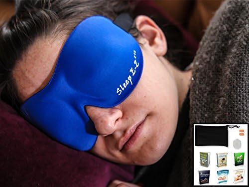 Sleep-EZzzz Sleep Kit : 3D Sleep Mask, Travel Kit : Aids in dealing with Insomnia, Comes With Eye Covers, Ear Plugs, storage Bag, eBooks, and Lifetime Guarantee (Blue Mask) by Holtzman