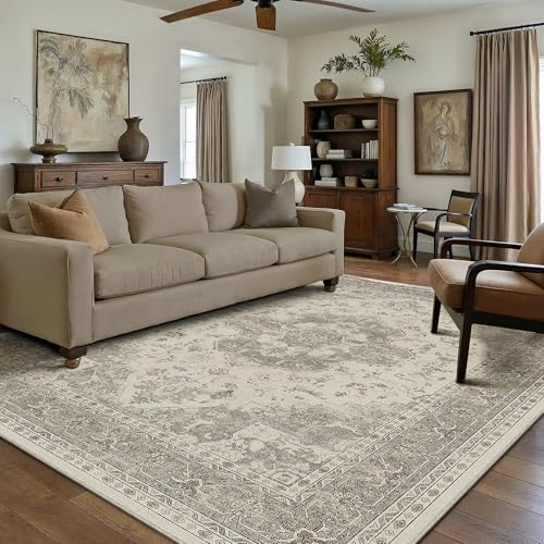 PureCozy Waschbarer Teppich Wohnzimmer 160x230cm Vintage Tepich,Beige Grau