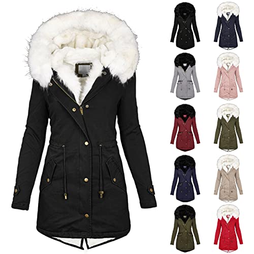 winter jackets for women Ladies Parka Jackets Waterproof Coats Long Coat Outerwear Puffer Zip Up Jacket Fleece Lined Sherpa Lining Faux With Fuffly Hood Quilted Jacket fur for women Black 3XL