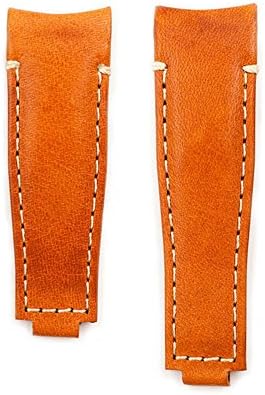 Everest Tan Curved End Leather Deployant Watchband for Rolex Sports Models - Size Small - 4x5 Links