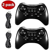 Kulannder Wii U Pro Controller- Perfect Gift for Kids -Wireless Rechargeable Bluetooth Dual Analog Controller Gamepad for Nintendo Wii U with USB Charging Cable (2-Pack Black)