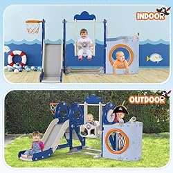 BIERUM 5 in 1 Toddler Slide and Swing Set, Pirate