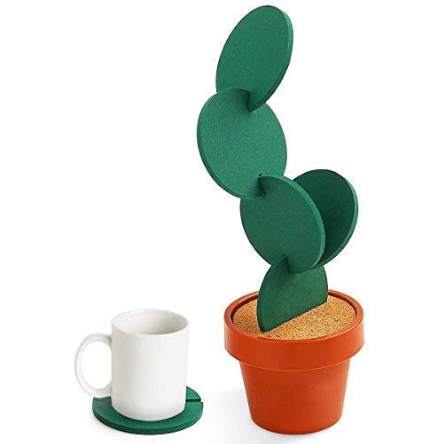Sirensky Coasters DIY Cactus Coaster Set of 6 Pieces with Flowerpot Holder for Drinks Novelty Gift for Home Office Bar Decor and Improvement, Brand