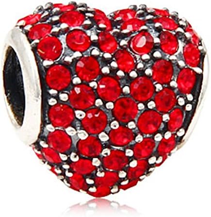 Choruslove Sparkling Red Pave Crystal Heart Charm 925 Sterling Silver Bead for 3mm European Style Bracelet