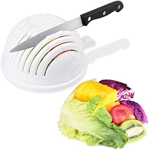 Salad Cutter Bowl Cuts Fruit or Vegetables in 60 Seconds - Dual Use Chopper(White)