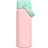 GoKEDA 18oz Kids Water Bottle, Insulated Water Bottles with Stickers, 18/8 Stainless Steel Vacuum Leak Proof Straw Cup for School, Gifts for Girls(Pink)