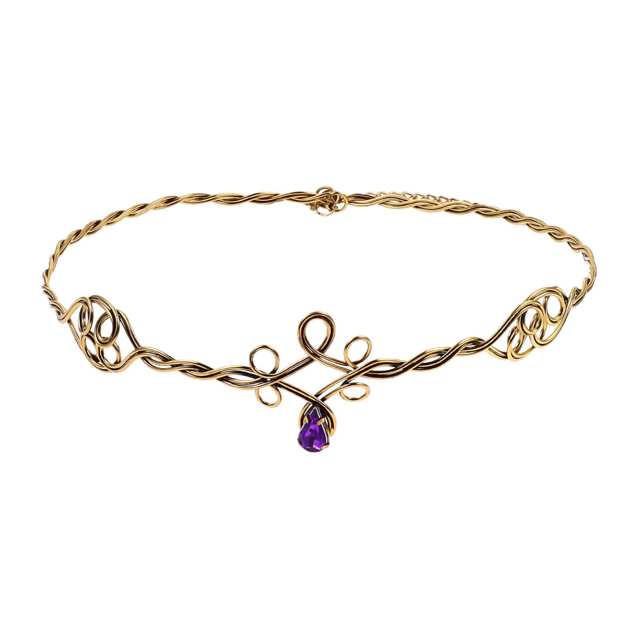 Lurrose Fairy Medieval Headbands Gold Circlet Headband with Jewels, Mental Hair Clasp Cosplay Festival Hair Accessories for Women Girls