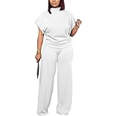 PINSV Lounge Sets For Women Casual 2 Piece Outfits Baggy Short Sleeve Top And Flare Pants Tracksuits