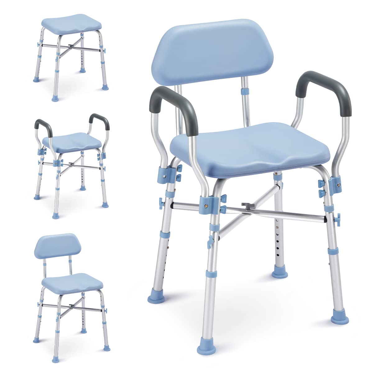 OasisSpace Heavy Duty Shower Chair with Back, 500lbs Padded Shower Chair for Inside Shower - Tool-Free Anti Slip Bathroom Seat for Elderly, Senior, Handicap & Disabled