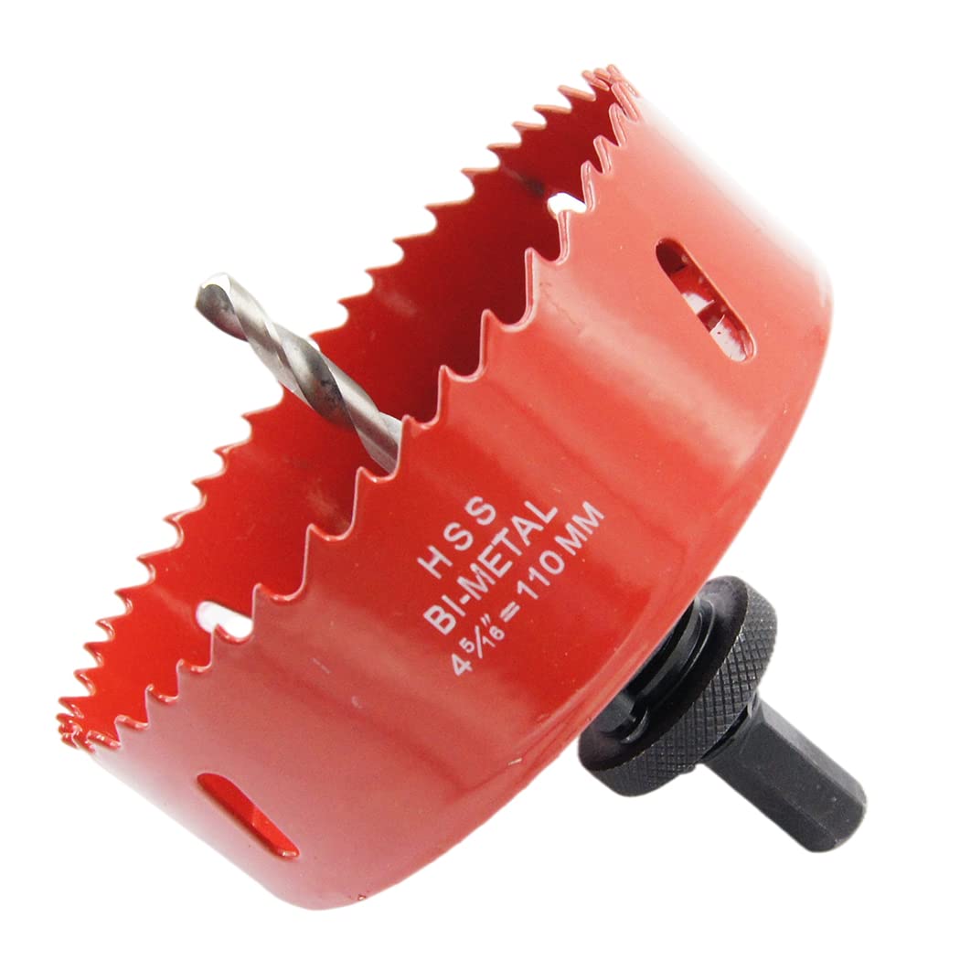 4.33 inch hole saw, LAIWEI 110mm hole cutter, with A2 heavy duty mandrel, 4341drill bit for drilling wood, sheet metal, aluminum profiles, drywall, PVC and other materials (4-5/16” 110mm) — image 1