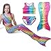 Owone Box Girls 3pcs Swimmable Mermaid Tail Costume Swimwear Princess Bikini Swimsuit?, Rainbow, 4-5 Years