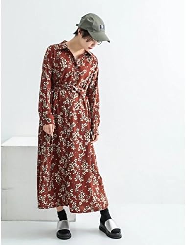 Amazon イーハイフンワールドギャラリー E Hyphen World Gallery イーハイフンワールドギャラリー 花柄シャツロング ワンピース ブラウン F ワンピース チュニック 通販