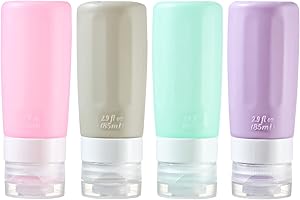 NELSHP 2.9oz Travel Bottles for Toiletries Tsa Approved Silicone Travel Size Containers Leak Proof Refillable Travel Accessories with Labels for Shampoo and Conditioner(Peach/Purple/Green/Gray)