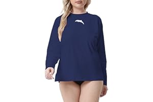 Halcurt Women's Plus Size Long Sleeve Rash Guard Shirts Swim Top UPF50+ Sun Protection Loose Fit Quick Dry Swimsuit