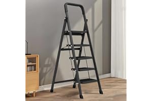 HDHNBA Portable Step Ladder White and Black,Folding Step Stool with Wide Anti-Slip Pedal, Lightweight 330 lbs Load Capacity Step Ladder,Portable Step Stool for Household