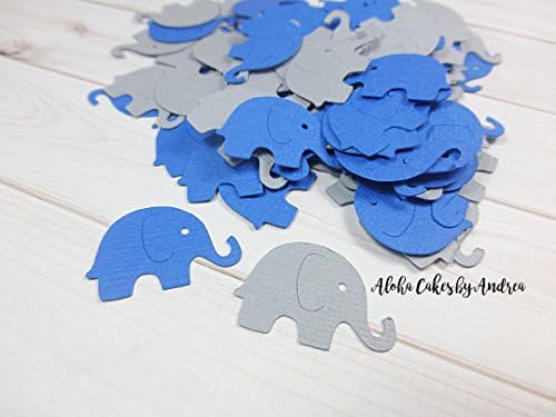 Elephant Confetti, Royal Blue and Gray, Baby Shower Decorations, It's A Boy, Little Peanut Baby Shower, Elephant Die Cut, 1 inch, Small Elephants, Circus 1st Birthday, package of 100